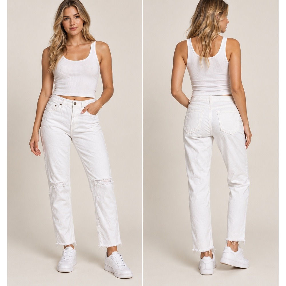 rag & bone Jeans Womens 28 White Distressed Raw Hem Mid Rise Straight Leg